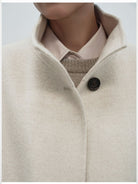 RandomPiece Wool Camel Hair Stand Collar Coat in White - Detail
