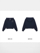 RARELY ALIKE Logo Print Zip Up Hoodie in Navy Blue