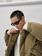 NANS Crinkled Metallic Down Puffer in Olive