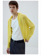 Simple Project Washi Paper Yarn Zip Hoodie in Yellow - On Male Model