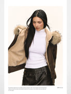 Ariseism Detachable Fur Collar Padded Jacket in Brown - On Model