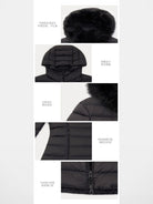 Alright then Slim Faux Fur Down Puffer in Black - Detail