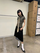 NeverSeez Slim Lyocell Wool Blend Tee in Green - On Model