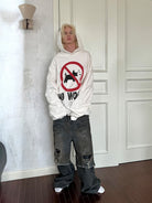 Triangle Project No Barking Graphic Fleece Hoodie in White - On Model