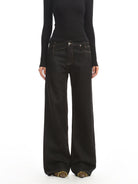 BIGGOLD STUDIO Asymmetric Waist Straight Leg Jeans in Navy Blue - On Model #color_navy-blue