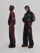 MasonPrince Deconstructed Patchwork Track Jacket in Black - On Model