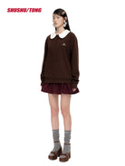 SHUSHUTONG Oversized Doll Collar Sweatshirt in Brown - On Model