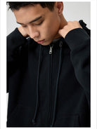 Simple Project Cotton Blend Zip Up Hoodie in Navy Blue - On Male Model