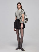 Simple Project Asymmetric Paneled Ribbed Tee in Gray - On Model