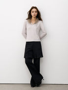 THELIGHT OFFICIAL Beaded Ruffle Trim Trousers in Black - On Model