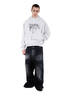 UNKNOWNWORLD Distressed Punk Print Hoodie in Gray - On Model