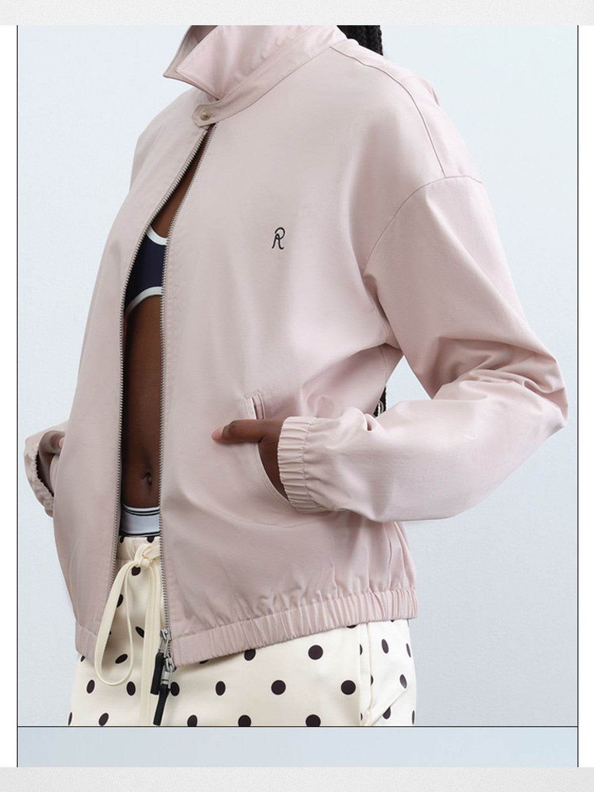 RARELY ALIKE Zip Front Workwear Jacket in Pink - On Model