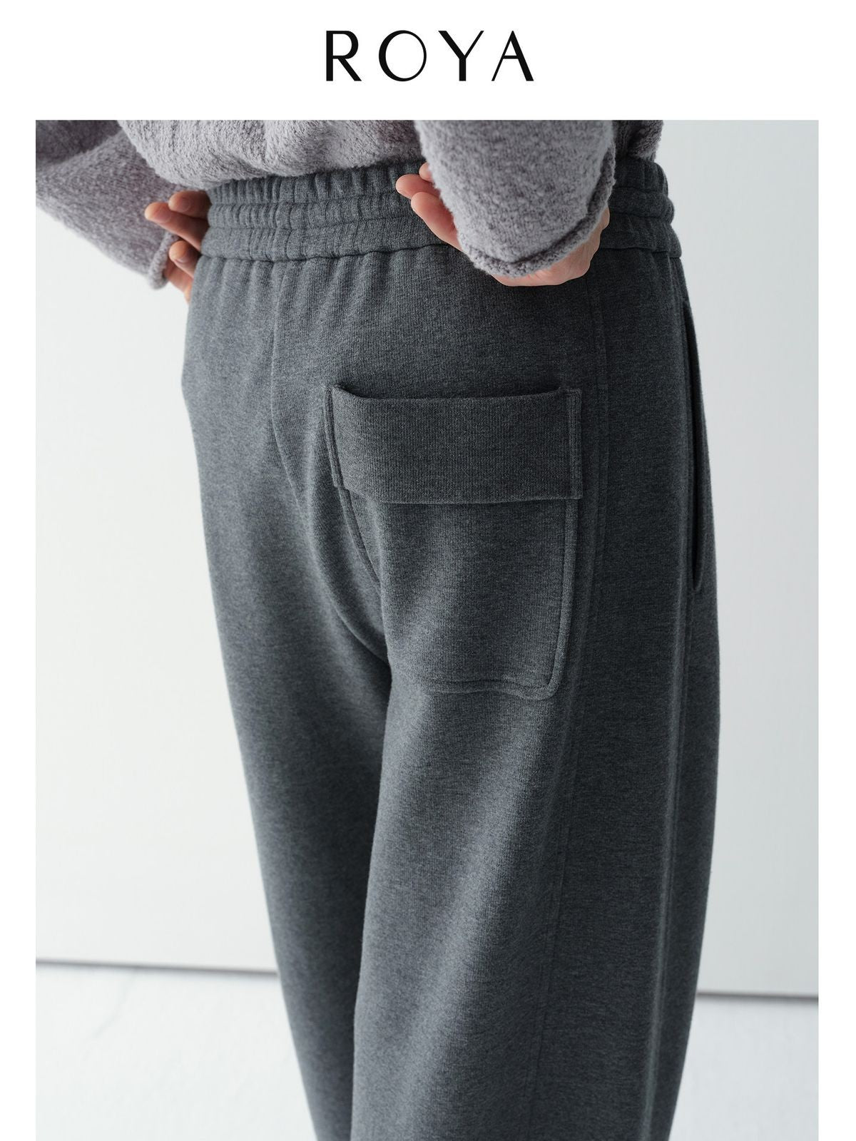 ROYA Double Weave Curved Leg Sweatpants in Gray - On Model