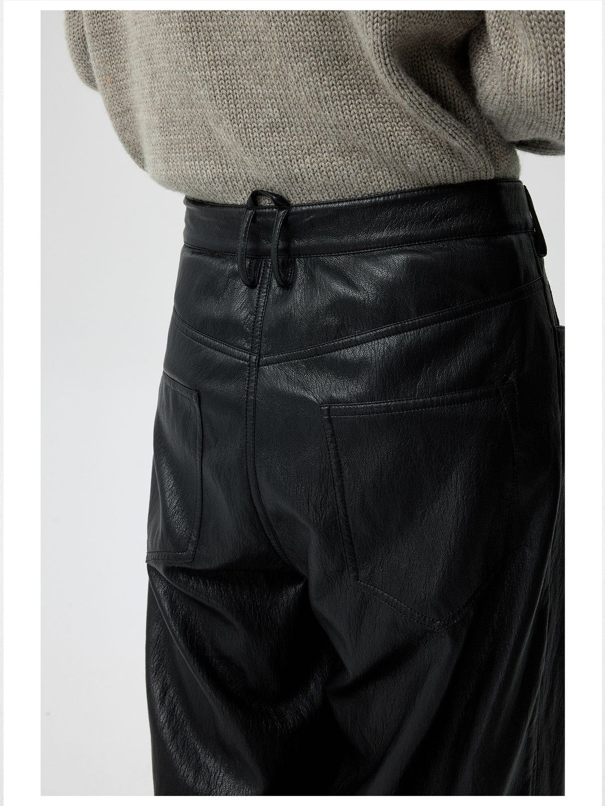 Simple Project Twisted Seam Metallic Leather Trousers in Black - On Model