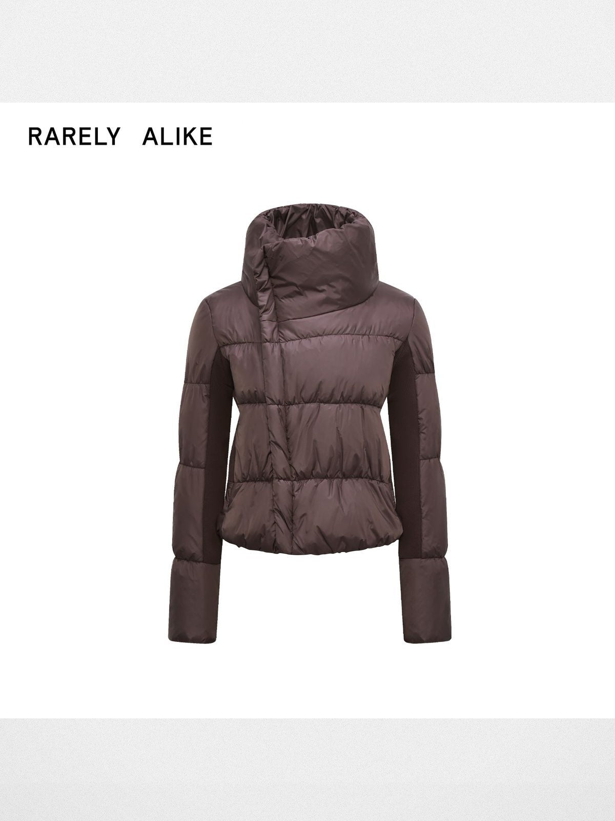 RARELY ALIKE Asymmetric Quilted Puffer Jacket in Brown