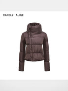 RARELY ALIKE Asymmetric Quilted Puffer Jacket in Brown