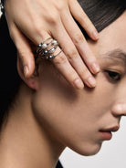 BLACKHEAD Entwined Pearl Steel Ring in Silver - On Model