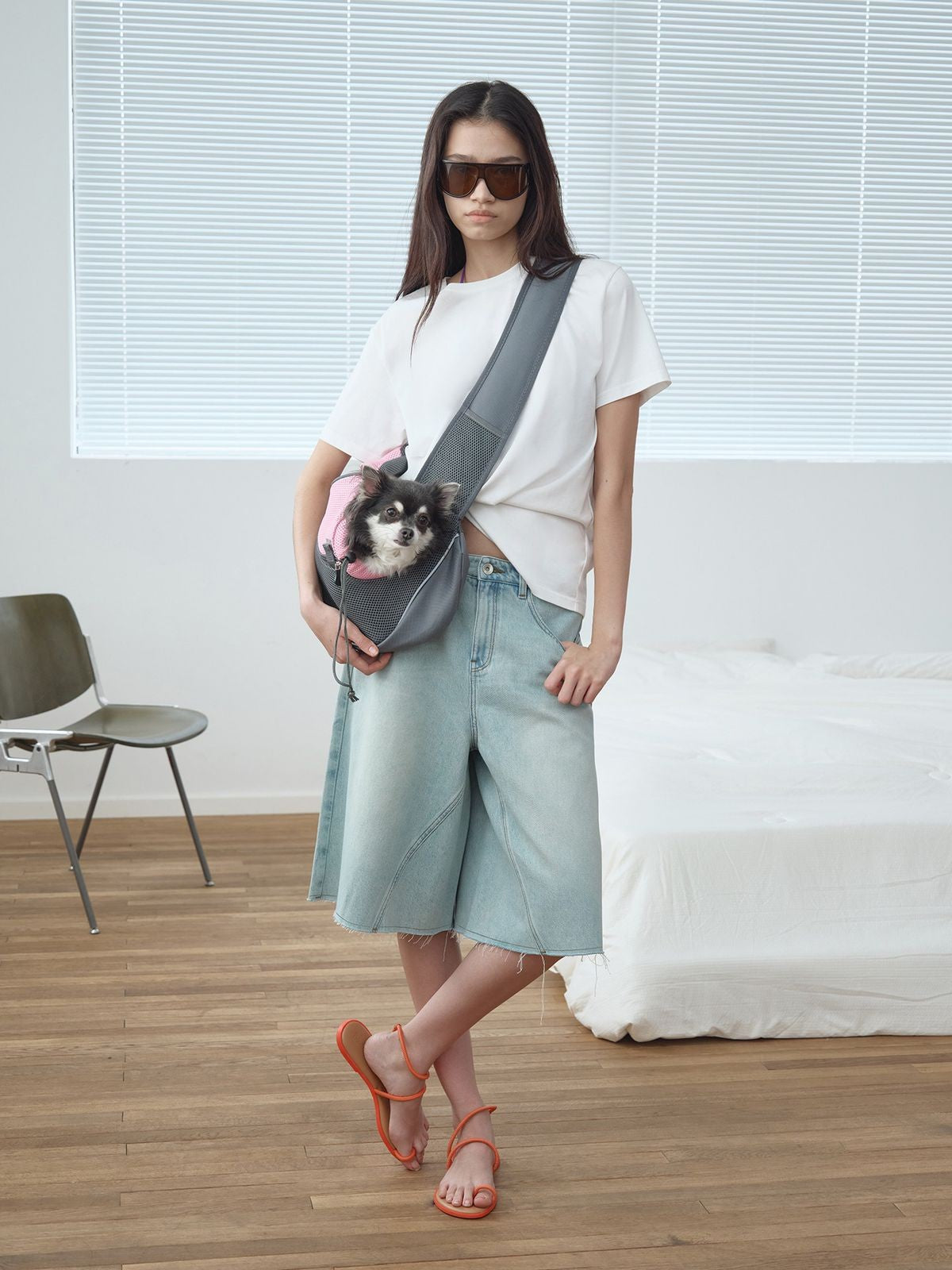 RARELY ALIKE Raw Edge A Line Cropped Jeans in Light Blue - On Model