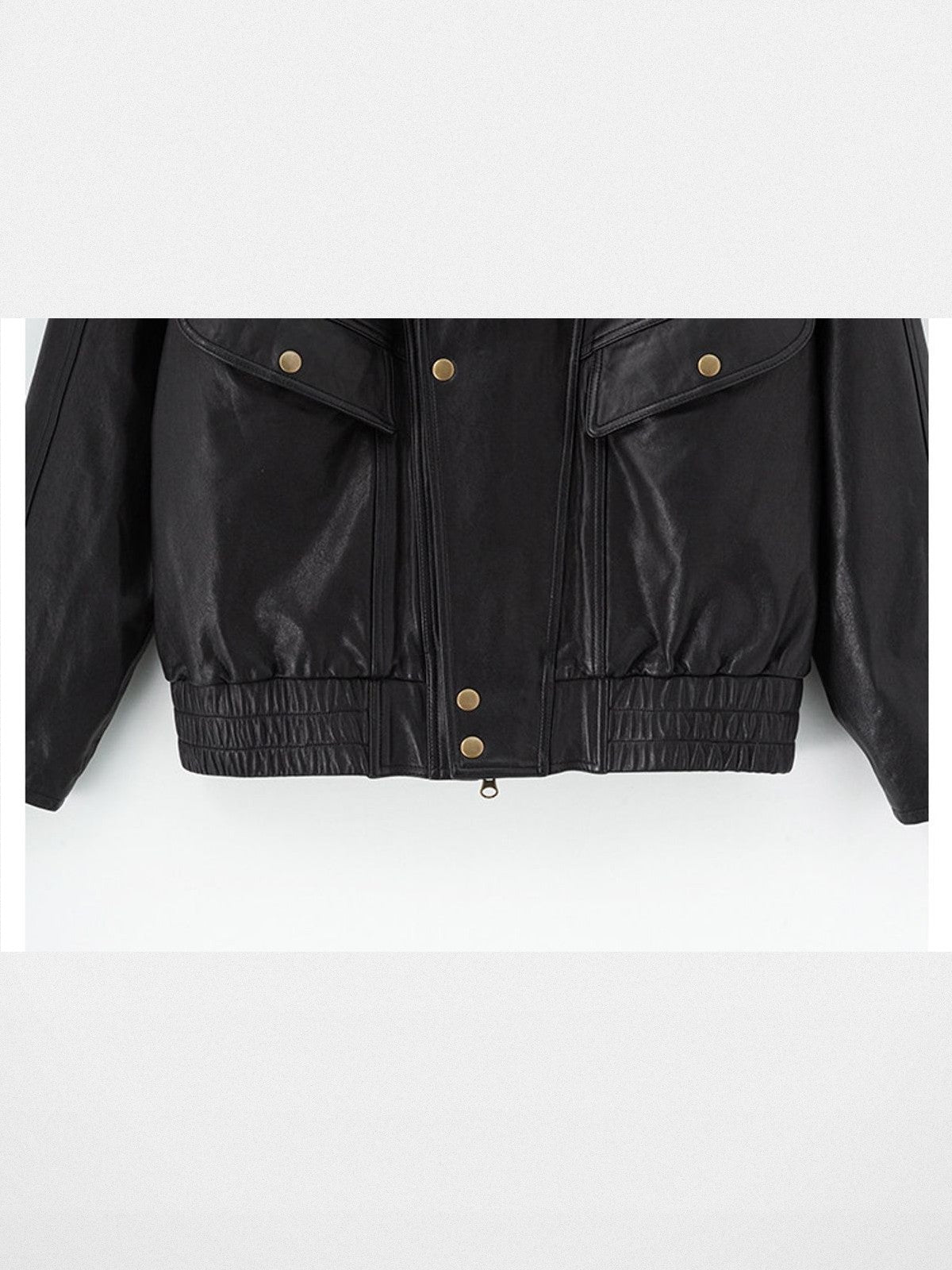 ACSENSE STUDIO Vintage Style Sheepskin Leather Jacket in Black - Detail
