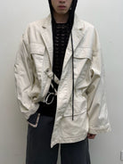 NeverSeez Washed Cotton Workwear Jacket in White - On Male Model