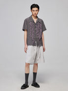 Simple Project Textured Tencel Ruffle Shirt in Gray - On Model