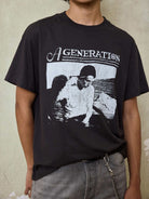 AFterTaste Cracked Portrait Single Stitch Tee in Black - On Model