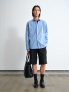 ROYA Long Staple Cotton Poplin Shirt in Sky Blue - On Model