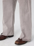 Simple Project Belted Twisted Leg Jeans in Purple - On Model