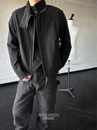 Roolrren Homme Solotex Stand Collar Tech Jacket in Black - On Model