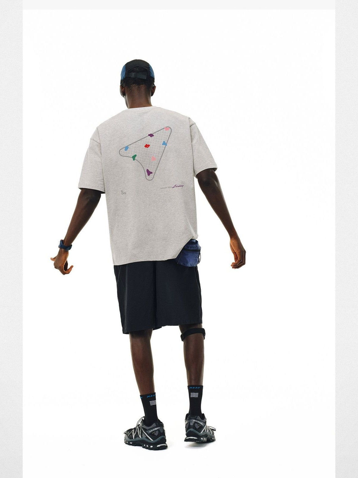 FPA Climbing Route Graphic T Shirt in Gray - On Model