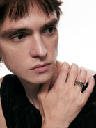 BLACKHEAD Convertible Structural Steel Ring in Gray - On Male Model