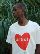 TRIANGLE PROJECT Heart Print Cotton T Shirt in White - On Model