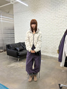 NeverSeez Diamond Quilted Down Puffer in Off-White - On Model