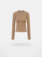 Alright Then Slim Wool Blend Henley Top in Brown