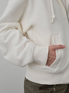 RandomPiece Cropped Cotton Zip Up Hoodie in White - Detail