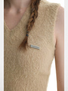 MASONPRINCE Mohair Blend V Neck Vest in Beige - On Model