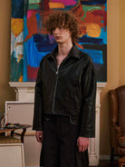 Retro 21 Padded Faux Leather Jacket in Black - On Model
