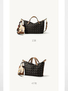 FION Small Woven Leather Trim Dumpling Tote in Brown