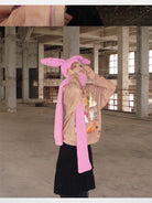 CFIERCE Plush Bunny Scarf Hat in Pink - On Model