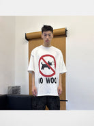 TRIANGLE PROJECT No Woo Graphic Heavyweight T Shirt in White - On Model