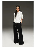 Simple Project Inverted Logo High Crew Tee in White - On Female Model