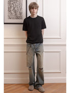 Roolrren Homme Tencel Silk Blend T Shirt in Black - On Model