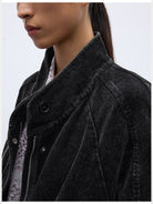 RandomPiece Distressed Corduroy Raglan Jacket in Black - Detail