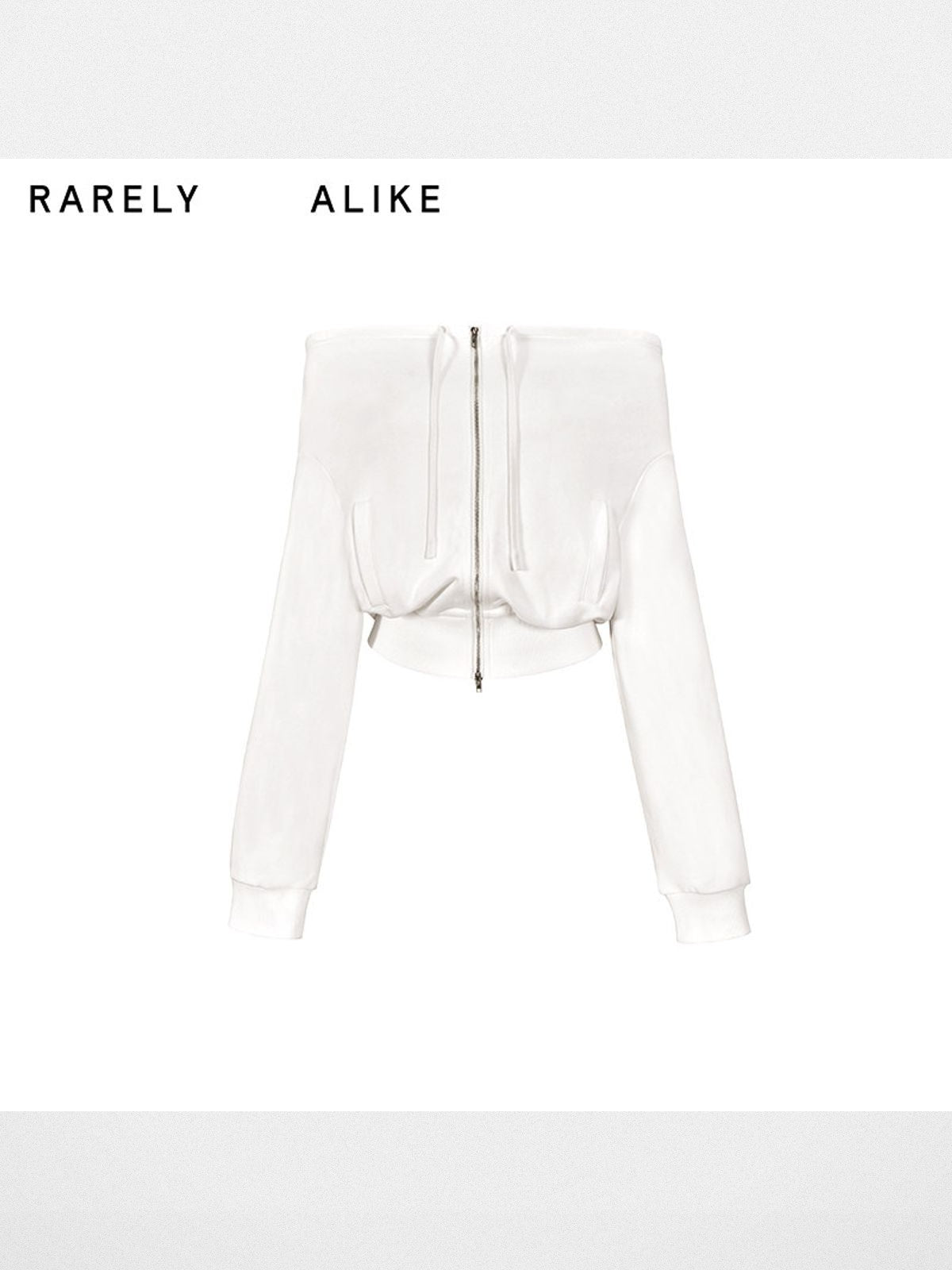 RARELY ALIKE Two Way Off Shoulder Zip Hoodie in White