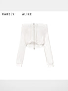 RARELY ALIKE Two Way Off Shoulder Zip Hoodie in White