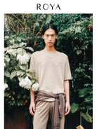 ROYA Rolled Edge Washi Silk Knit T Shirt in Beige - Lifestyle
