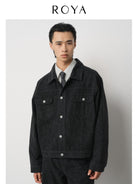 ROYA Sueded Cone Mills Denim Jacket in Black - On Model