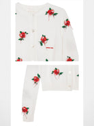 SHUSHUTONG Floral Embroidered Lambswool Cardigan in Red - Detail