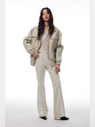 THELIGHT OFFICIAL Distressed Faux Leather Padded Bomber in White - On Model