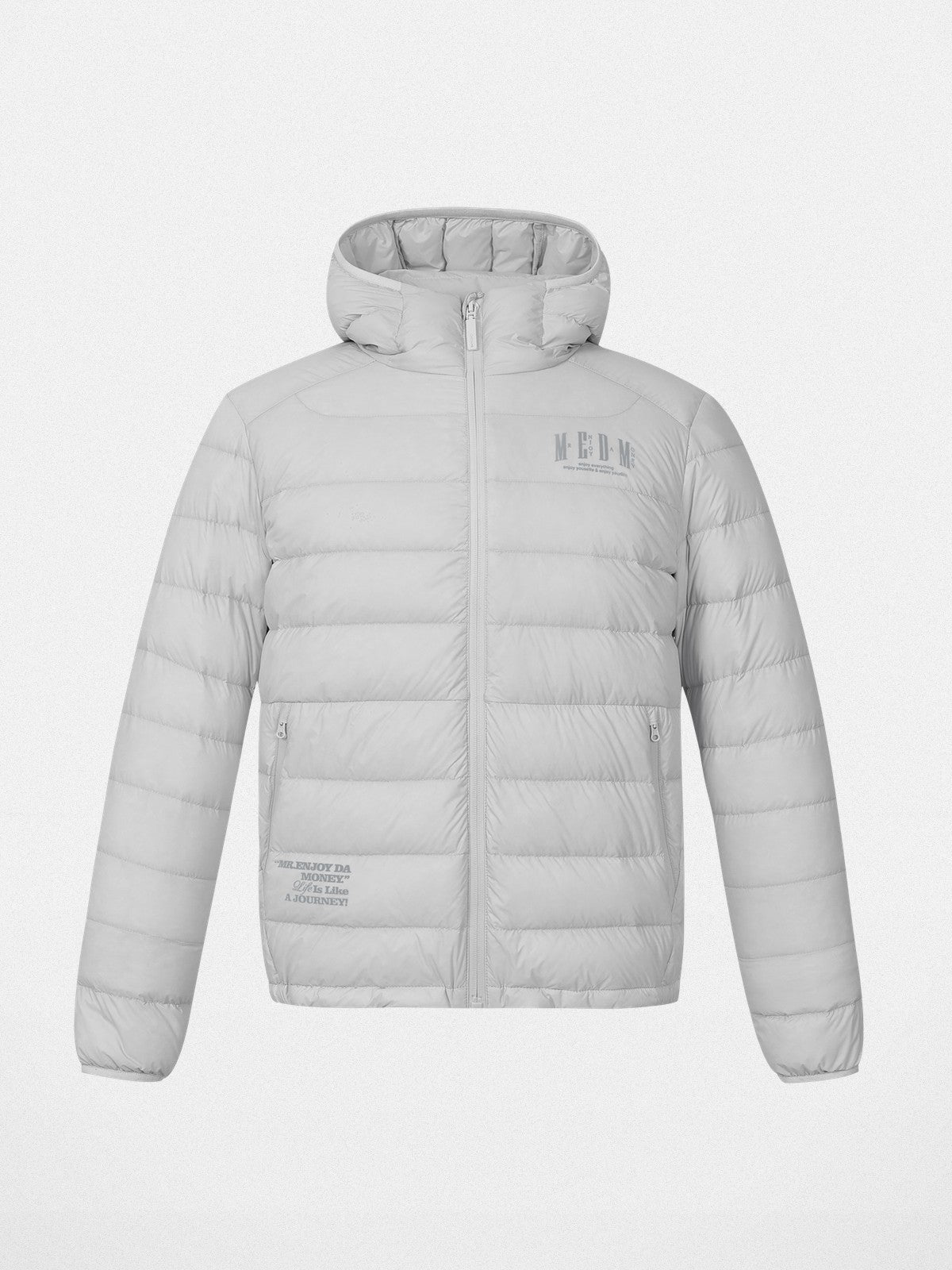 MEDM Lightweight Goose Down Hooded Puffer in Gray